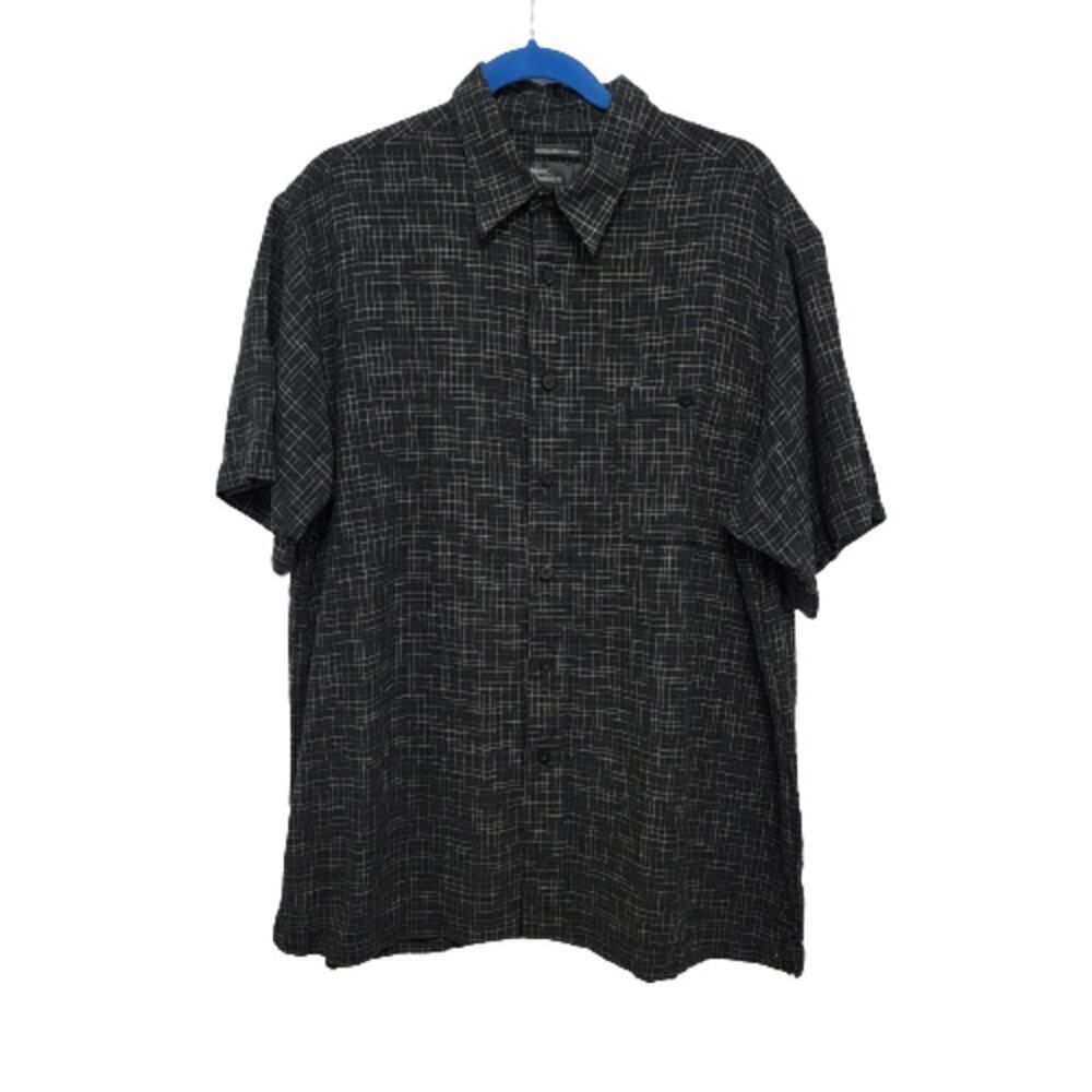Casual Travel Washable Linen Blend Marc Edwards Black Plaid Short Sleeve Shirt